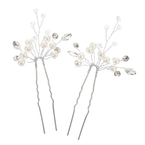 Homoyoyo 2stücke Haarnadeln Mit Perlen Und Kristallen Glitzernde Strass-haarteile Haarschmuck Für Hochzeiten Brautschmuck Vintage-haarspangen in U-form Für Bräute von Homoyoyo