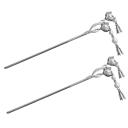 Homoyoyo 2stücke Perlenhaarstab Metallhaarstab Blumenhaarstab Für Frauen Haargabel Für Dutts Retro-haarstab Für Hochzeiten Und Partys Haarstäbchen Für Mädchen Haarschmuck Haarstyling-werkze von Homoyoyo