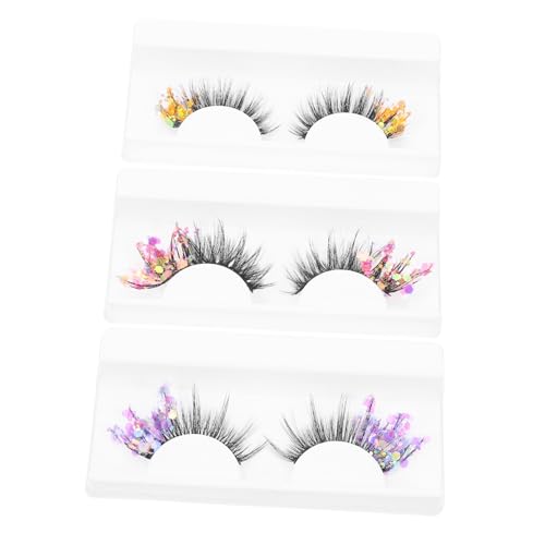 Homoyoyo 3 Paare Farbige Fluffige Falsche Wimpern mit Glitzer Pailletten für Party Halloween Weihnachten Leichte Natürliche Lash Extensions für Frauen Mädchen von Homoyoyo