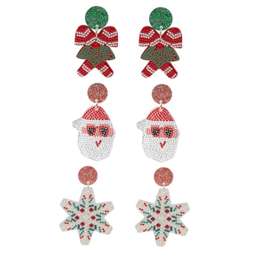 Homoyoyo 3 Paare Teiliges Weihnachts Ohrring Set Damen Ohrhänger mit Schleifen Schneeflocken und Weihnachtsmann Design Festlicher Modeschmuck für Weihnachtsfeier Neujahr und Festliche von Homoyoyo