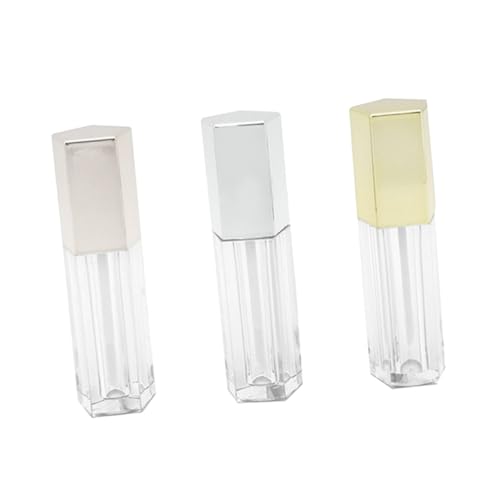 Homoyoyo 3 STÜCKE Teiliges DIY Lippenstift Leerbehälter Pentagonal Lippenöl Fläschchen Lippenpflege Flasche Kompakt Langlebig Tragbar für Frauen Silber Gold Roségold von Homoyoyo