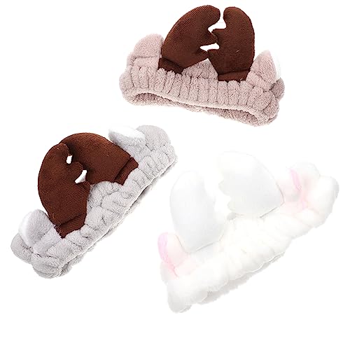 Homoyoyo 3 STÜCKE Teiliges Süßer Weihnachts Haarbänder mit Geweih Design Weiche Hautfreundliche Makeup Stirnbänder für Damen zum Waschen Yoga und Gesichtspflege von Homoyoyo