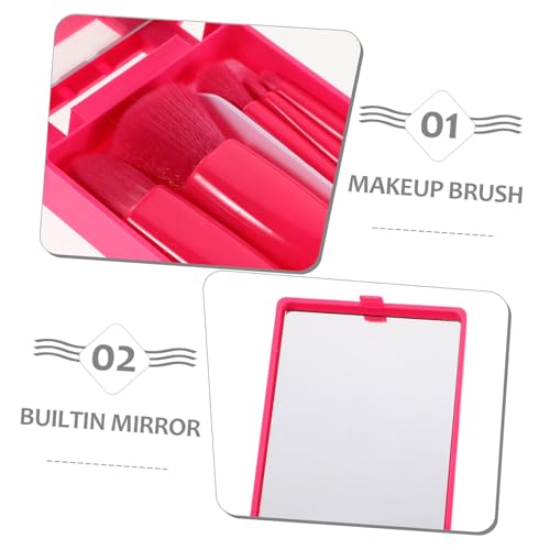 Homoyoyo 3 Sätze Teiliges Mini Makeup Pinsel Set Reisegröße mit Spiegel Leichte Weiche Foundation Puder Lidschatten Pinsel in Magenta Neon Grün Tragbares Kosmetisches Make Up Werkzeug von Homoyoyo