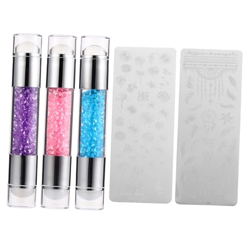 Homoyoyo 3 Sätze Teiliges Nail Art Stamper aus Flexiblem Silikon Doppelseitige Maniküre Stempel mit Acrylvorlagen Vielseitiges Nail Stamp Tool Kit für Nageldesigns und DIY Art von Homoyoyo