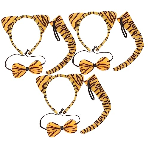 Homoyoyo 3 Sets Set Tiger Stirnband Set Schwanzkostüme Kopfband Halloween Tigerkostüm Tierohren Für Cartoon Tierkopfschmuck Tigerohren Stirnband Orange Flanell von Homoyoyo