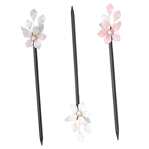 Homoyoyo 3 Stck Teiliges Holz Haarstäbchen Blumen Design Chinesische Haarnadeln für Damen Sicherer Vintage Stil Vielseitig für Verschiedene Frisuren Geschenkidee für Frauen von Homoyoyo