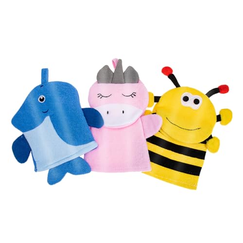 Homoyoyo 3 Stück Badewaschhandschuhe Cartoon Motiv Sanfte Peeling Handschuhe für Dusche und Bad Praktische Aufhängung Mehrfach Verwendbar Weiche Hautpflege für Junge Mädchen und Schwangere von Homoyoyo