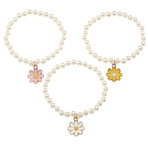 Homoyoyo 3 Stück Blumenarmband Armbandschmuck Perlenarmband Armbänder für Mädchen Blumen-Charm-Perle Charms-Armband Kinderschmuck süße Armbänder Imitationsperlen Weiß von Homoyoyo