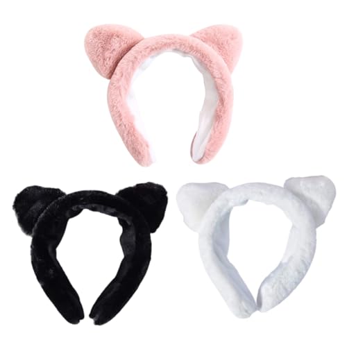 Homoyoyo 3 Stück Breites Haarband Damen Katzenohren Waschgesicht Stirnband Weiches Fleece Make up Haarreif Spa Yoga Sport Haarschmuck Komfortabel Elegant in Klassischem Design von Homoyoyo