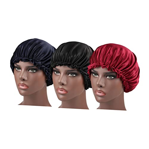 Homoyoyo 3 Stück Chemotherapie Schlafhaube Damen mit Spitze Elastisch Schützend für Haare Geeignet für Krebspatientinnen Größenverstellbare Nachtmütze in Rot Schwarz von Homoyoyo