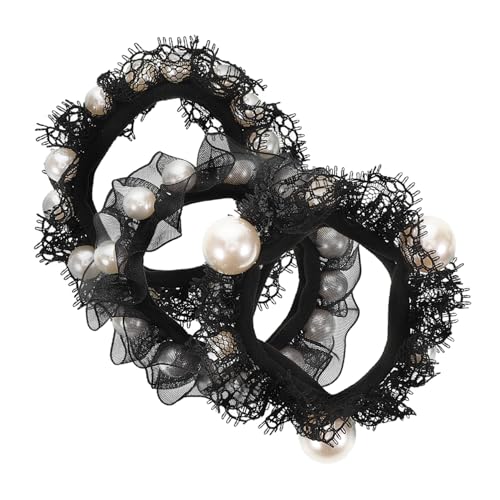 Homoyoyo 3 Stück Elastische Haargummis aus Baumwolle für Lockiges Haar Schonend und Bruchfrei mit Femininem Spitzen Perlendetail Vielseitig Einsetzbar für Damen und Mädchen Einfache von Homoyoyo