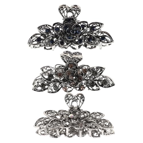 Homoyoyo 3 Stück Große Vintage Haarklammern aus Legierung mit Funkelnden Strassblumen Starke Klammer für Dickes Haar Modische Retro Haarklammern für Damen Einfaches Styling Langlebig und von Homoyoyo