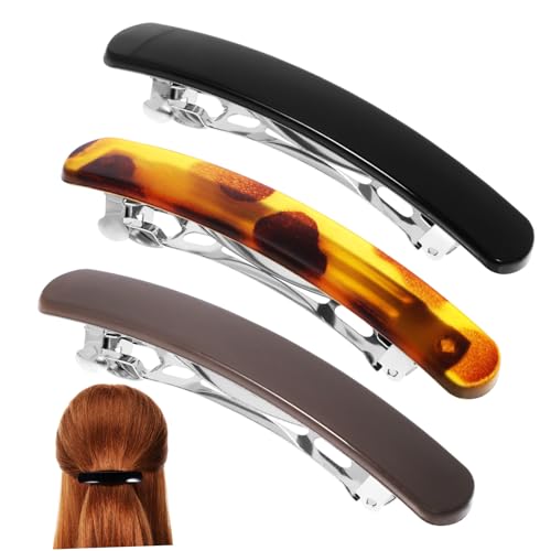 Homoyoyo 3 Stück Haarklammern Metall Snap Clips für Stabile Frühlingstechnik Rutschfest Farblich Gemischt Leopard Gelb Glänzendes Kaffee Glänzendes Schwarz für Damen Alltag und Fest von Homoyoyo