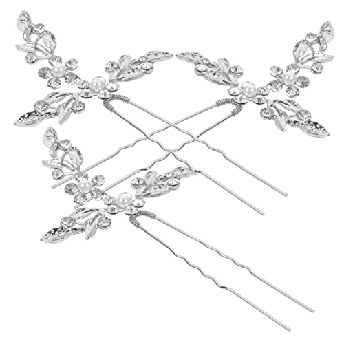 Homoyoyo 3 Stück Haarstäbchen mit Blättern Haarschmuck für Damen Silberne U Form Haarnadeln für Hochsteckfrisuren für Partys und Besondere Anlässe von Homoyoyo