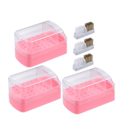 Homoyoyo 3 Stück Nagelbohrer Aufbewahrungsbox Teilig mit Löchern und Reinigungsbürste Kompakt und Tragbar Langlebiger Organizer für Nagelfräser Bits für Maniküre zu Hause Salon von Homoyoyo