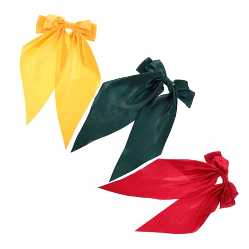 Homoyoyo 3 Stück Oversized Satin Haarschleifen mit Langem Große Haarklammern in Rot Gelb Grün Weicher Satin für Damen und Mädchen Eleganter Haarschmuck für Festliche und Freizeitliche von Homoyoyo