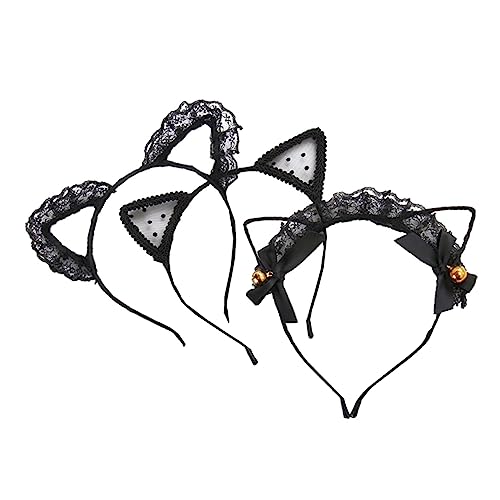 Homoyoyo 3 Stück Spitzen Katzenohren Haarreif mit Glocken und Tüll Leichtes Party Haarband für Damen und Mädchen Rutschfestes Universelles Cosplay Accessoire für Karneval und Alltag von Homoyoyo