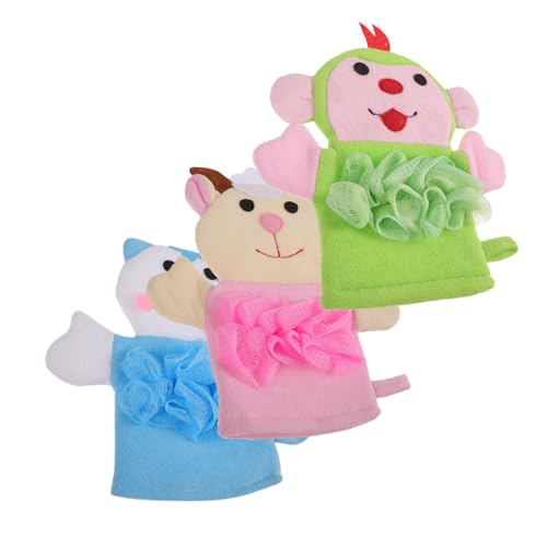 Homoyoyo 3 Stück Teiliges Badehandschuh mit Süßem Tiermotiv Sanfte Peeling Badehandschuhe aus Weichem Material und Hautschonend für Junge Mädchen und Kinderbad Zubehör von Homoyoyo
