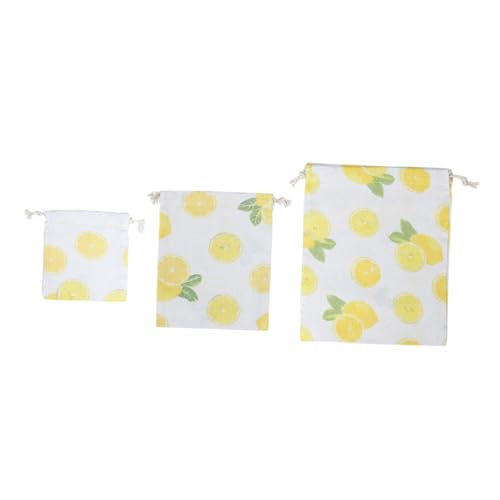 Homoyoyo 3 Stück Teiliges Baumwoll Leinen Zugbeutel mit Großem Fassungsvermögen Zitronen Leichter Strapazierfähiger Aufbewahrungsbeutel für Camping Reisen und Alltag von Homoyoyo