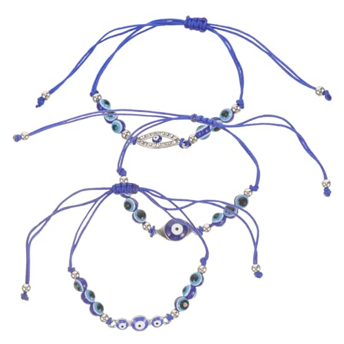 Homoyoyo 3 Stück Teiliges Evil Eye Armband mit Blauem Schutzsymbol Handgefertigtes Perlenarmband aus Wachsband und Legierung Verstellbar für Teenager Mädchen und Männer Eleganter Schmuck von Homoyoyo