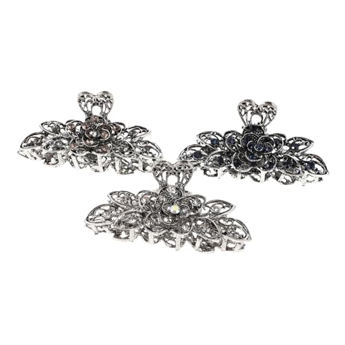 Homoyoyo 3 Stück Teiliges Große Vintage Metall Haarklammern mit Funkelnden Strasssteinen Starke Rutschfeste Metall Klauenclips für Damen und Mädchen Retro Blumen Design für Eleganten von Homoyoyo