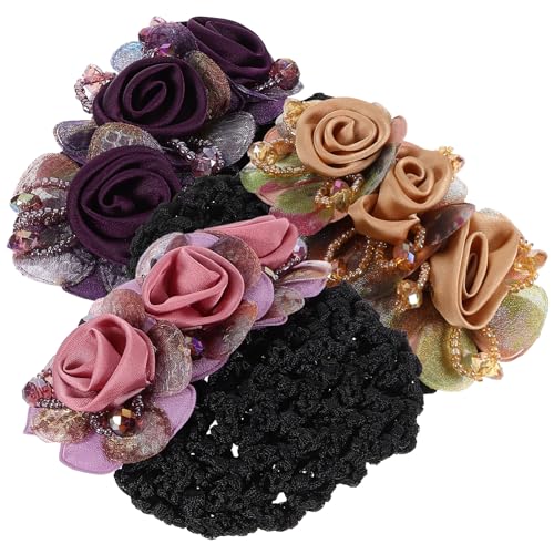Homoyoyo 3stücke Blumen-haarknotenabdeckung Stoff-haarnetz-clips Für Frauen Haarnetze Für Dutts Haarnetz Für Dutt Duttnetze Für Ballett Haarschmuck Für Frauen Dutthalter Für Mädchen von Homoyoyo