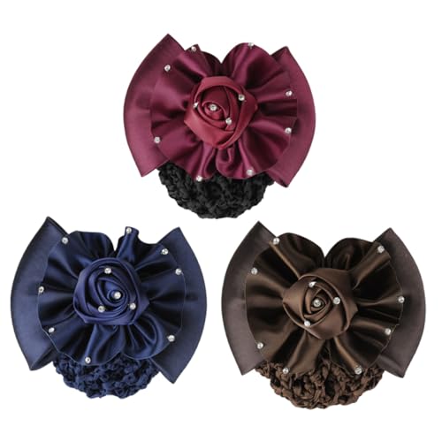 Homoyoyo 3 Stück Teiliges Haarnetz mit Schleife und Rosenverzierung Robuste Haarklammern für Damen Duttabdeckung für Feines und Dickes Haar Vielseitiger Haarschmuck für Beruf und Alltag von Homoyoyo