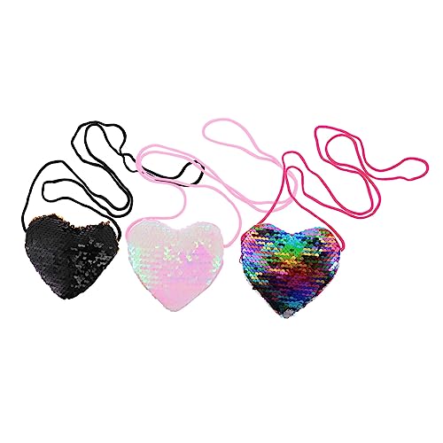 Homoyoyo 3 Stück Teiliges Herzförmiges Glitzer Geldbörse für Damen Stylische Umhängetasche mit Kette Einzigartige Handtasche für Design Partys Zufällige Farbe von Homoyoyo