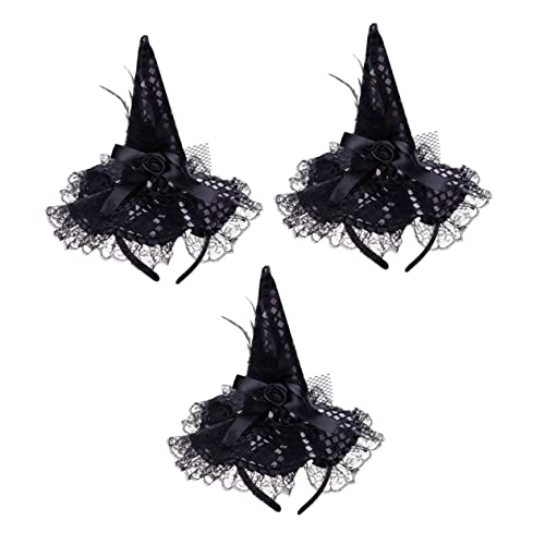Homoyoyo 3 Stück Teiliges Hexenhut Haarreif Schwarzer Spitzen Hexenhut Kopfschmuck mit Glitzer Bruchfestes Halloween Cosplay Party Haaraccessoire für Damen von Homoyoyo
