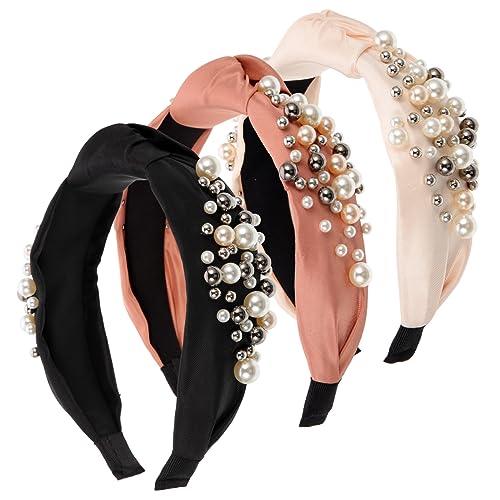 Homoyoyo 3 Stück Teiliges Perlenverziertes Geknotetes Stirnband aus Hochwertigen Materialien Haarreifen in Schwarz Rosé und Champagner für Damen und Mädchen Vielseitig für Dutt und von Homoyoyo
