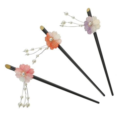 Homoyoyo 3 Stück Teiliges Retro Haarstäbe mit Quaste Acryl Kirschblüte Haarschmuck Perlen Haarpins für Frauen Leichte Langlebige Haarnadeln für Zöpfe Hochzeiten und Stilvolle Frisuren von Homoyoyo