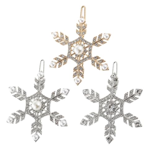 Homoyoyo 3 Stück Teiliges Schneeflocken Haarspangen mit Strassbesatz Großer Haarschmuck aus Metalllegierung Glitzernde Haarclips für Damen Festhaltend und Komfortabel für Weihnachten und von Homoyoyo