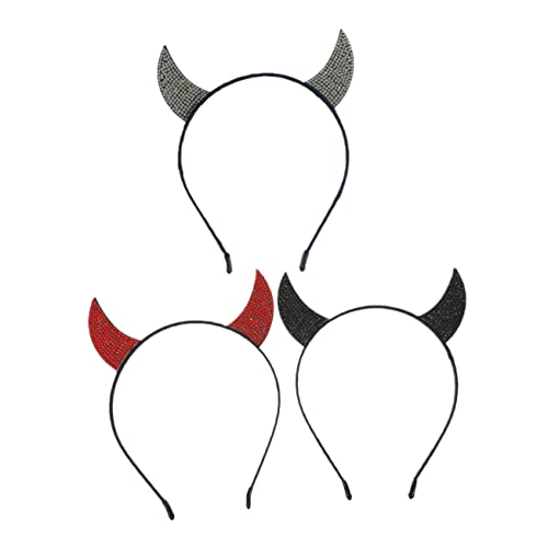 Homoyoyo 3 Stück Teiliges Strass Teufelshorn Haarreifen Halloween Haarband Karneval Kostüm Accessoire in Schwarz Rot Weiß für Cosplay Party von Homoyoyo