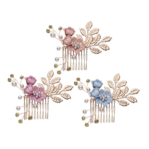 Homoyoyo 3 Stück Teiliges U Förmiges Haarkamm mit Künstlichen Perlen und Kristallblumen Eleganter Brautschmuck für Hochzeit und Festliche Anlässe und Blau Einfach zu Befestigen und von Homoyoyo