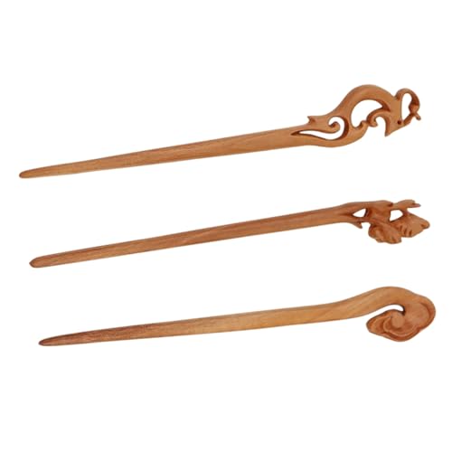 Homoyoyo 3 Stück Teiliges Vintage Haarnadel aus Handgefertigtem Pfirsichholz Chinesischer Holz Haarstab für Damen Elegant Geschnitzt Geeignet für Dickes Haar Dutt und Festliche Frisuren von Homoyoyo