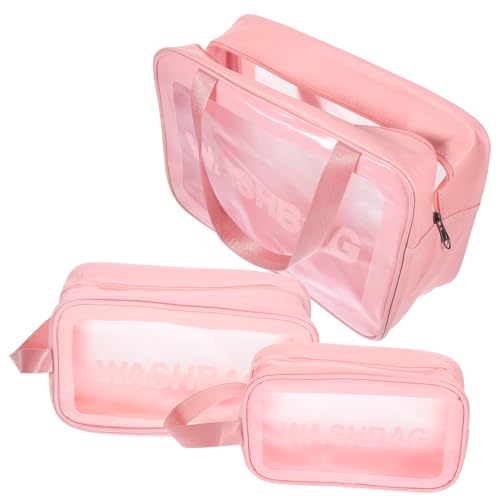 Homoyoyo 3 Stück Teiliges Wasserdichtes Reise Kulturbeutel Große Kapazität Dickes Material Klare Make Up Tasche Damen Tragbares Kosmetik Organizer mit Praktischem Henkel für Unterwegs von Homoyoyo