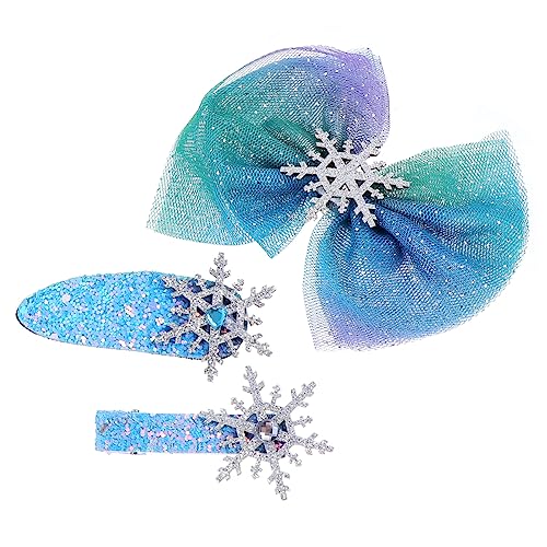 Homoyoyo 3 Stück Teiliges Weihnachts Haarspangen Set Schneeflocke mit Schleife Haarklammern Blau Schonend und Einfach zu Tragen Festlicher Haarschmuck für Damen von Homoyoyo