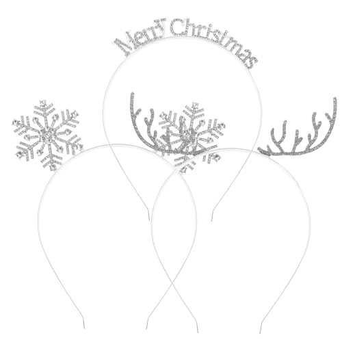 Homoyoyo 3 Stück Teiliges Weihnachtsstirnband für Damen Funkelnde Haarreifen mit Silbernem Rentiergeweih Schneeflocke und Buchstaben Festliche Haaraccessoires für Weihnachten Party Cosplay von Homoyoyo