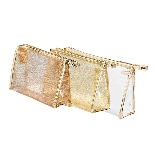 Homoyoyo 3 Stück Transparentes Teiliges Makeup Pouch aus TPU mit Goldfarbenen Akzenten Multifunktionale Kosmetiktasche mit Reißverschluss Tragbar für Damen Reise und Alltag Weiß Kaffee von Homoyoyo