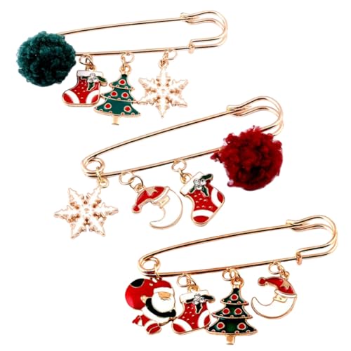 Homoyoyo 3 Stück Weihnachtliche Broschen aus Langlebiger Legierung Dekorative Anstecknadeln für Schal Pullover Mütze Eleganter Modeschmuck als für Damen und Festliche Anlässe von Homoyoyo