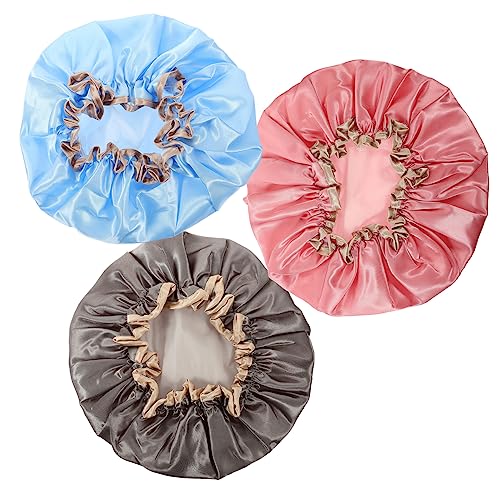 Homoyoyo 3 Stück Wiederverwendbare Duschhauben für Damen Doppellagig Blau und Elastisches Band für und Styling Beim Duschen für Erwachsene von Homoyoyo