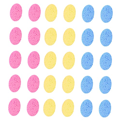 Homoyoyo 30 Stück Teiliges Wiederverwendbare Runde Makeup Entferner Schwämme aus Zellulose Sanftes Peeling und Porentiefe Hautfreundliche Gesichtsreinigungspads in Hautfarbe Rosa und Blau von Homoyoyo