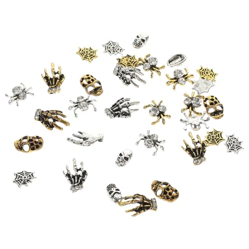 Homoyoyo 32 Stück Vintage Halloween Nail Charms Teiliges mit Designs Nagelkunst Dekorationen für Damen und Herren Maniküre Kreative Schädel und Spinnen Ornamente für DIY Nageldesign von Homoyoyo