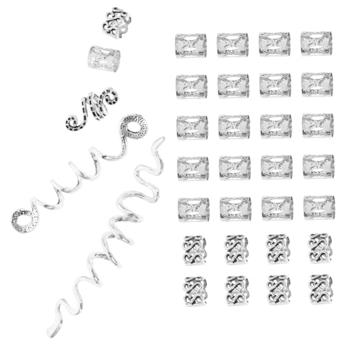 Homoyoyo 38 Stück Teiliges Dreadlock Haarschmuck Spiralförmige Haarringe für Zöpfe und Dreadlocks Silberfarbene Haarperlen und Manschetten Modische Haar Accessoires für Frauen und Mädchen von Homoyoyo