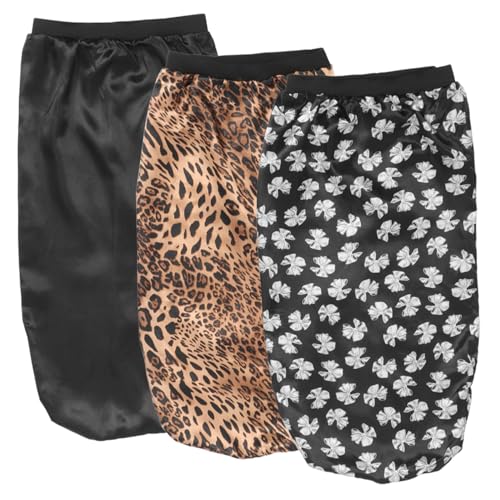 Homoyoyo 3stücke Damen Satin Schlafhaube Elastische Dekorative Mützen Für Haarschutz Schlafmütze Für Langes Haar Mit Pflegefunktion Leopard Schwarz Schleife von Homoyoyo