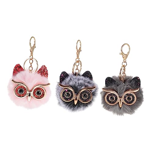 Homoyoyo 3stücke Katzenaugen Schlüsselanhänger Mit Flauschigen Haarbällen Dekorative Taschenanhänger Kunstfell Für Frauen Als Oder Party-favor von Homoyoyo