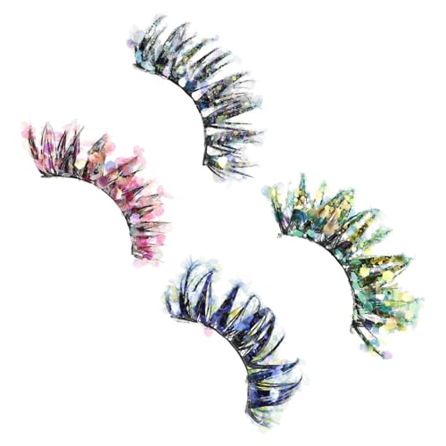 Homoyoyo 4 Paare Bunte False Eyelashes Nachtlicht Wimpern Natürlich Geschwungen Leichtes Komfortables Material Wiederverwendbar für Bühne Party Alltag Auffälliges Makeup von Homoyoyo