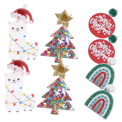 Homoyoyo 4 Paare Damen Ohrstecker Weihnachtsbaum Ohrschmuck Leicht Modisch Bunt Ohrdeko Weihnachten von Homoyoyo