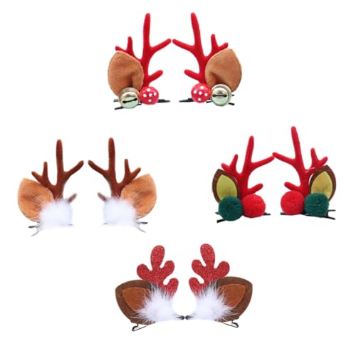 Homoyoyo 4 Paare Weihnachtliche Haarschmuck Rentier Geweih und Glocken Haarspangen Weiche Haarclips für Mädchen Festliche Kopfbedeckung für Weihnachtsfeier und Karneval von Homoyoyo