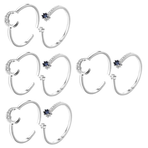 Homoyoyo 4 Sätze Offene Finger Ringe Für Damen Verstellbare Retro Ringe Mit Blauen Mondmotiv Für Cosplay Hochzeiten Partys Festivals Einzigartiger Schmuck Für Frauen 2 Stücke * 4 von Homoyoyo